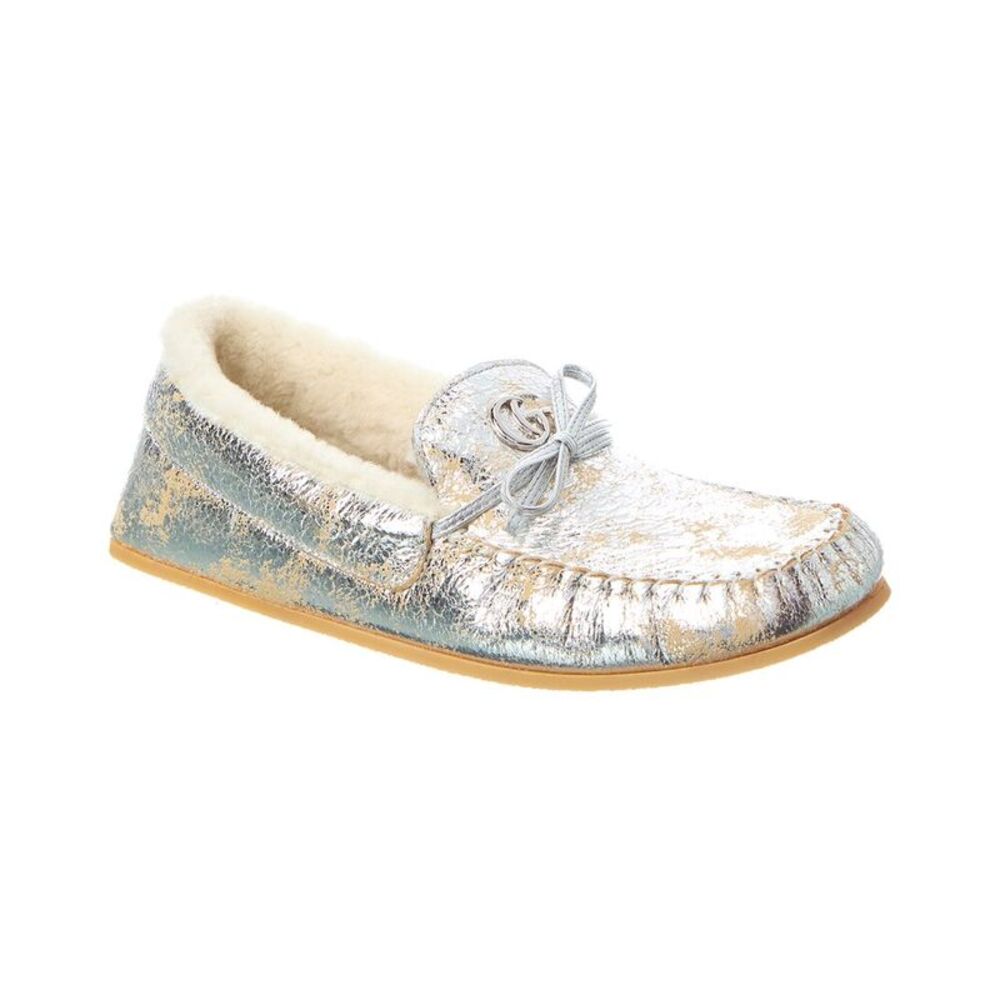 Gucci Gg Logo Leather Loafer, Silver